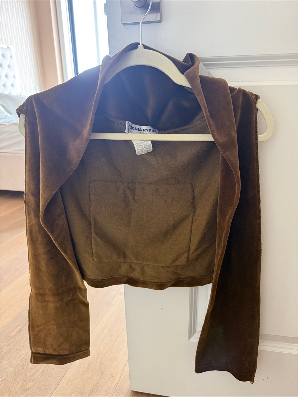 Sonia Rykiel Paris olive green khaki velour shrug wrap one size